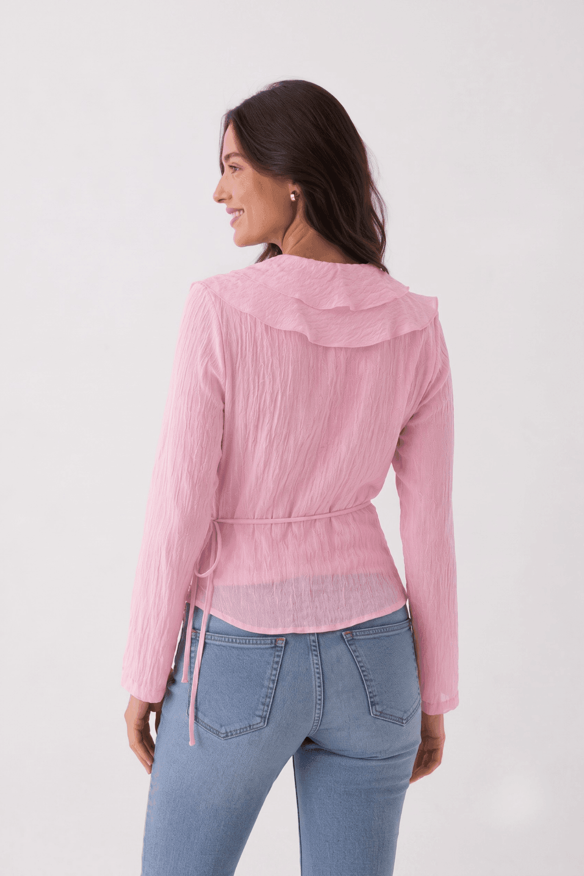 Pembe Yakası Fırfırlı Gömlek